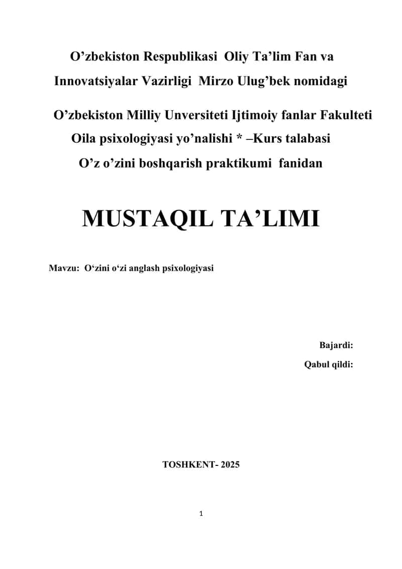 O‘zini o‘zi anglash psixologiyasi 1