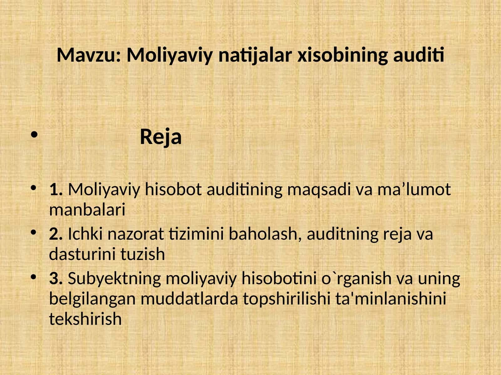 Moliyaviy natijalar xisobining auditi 1