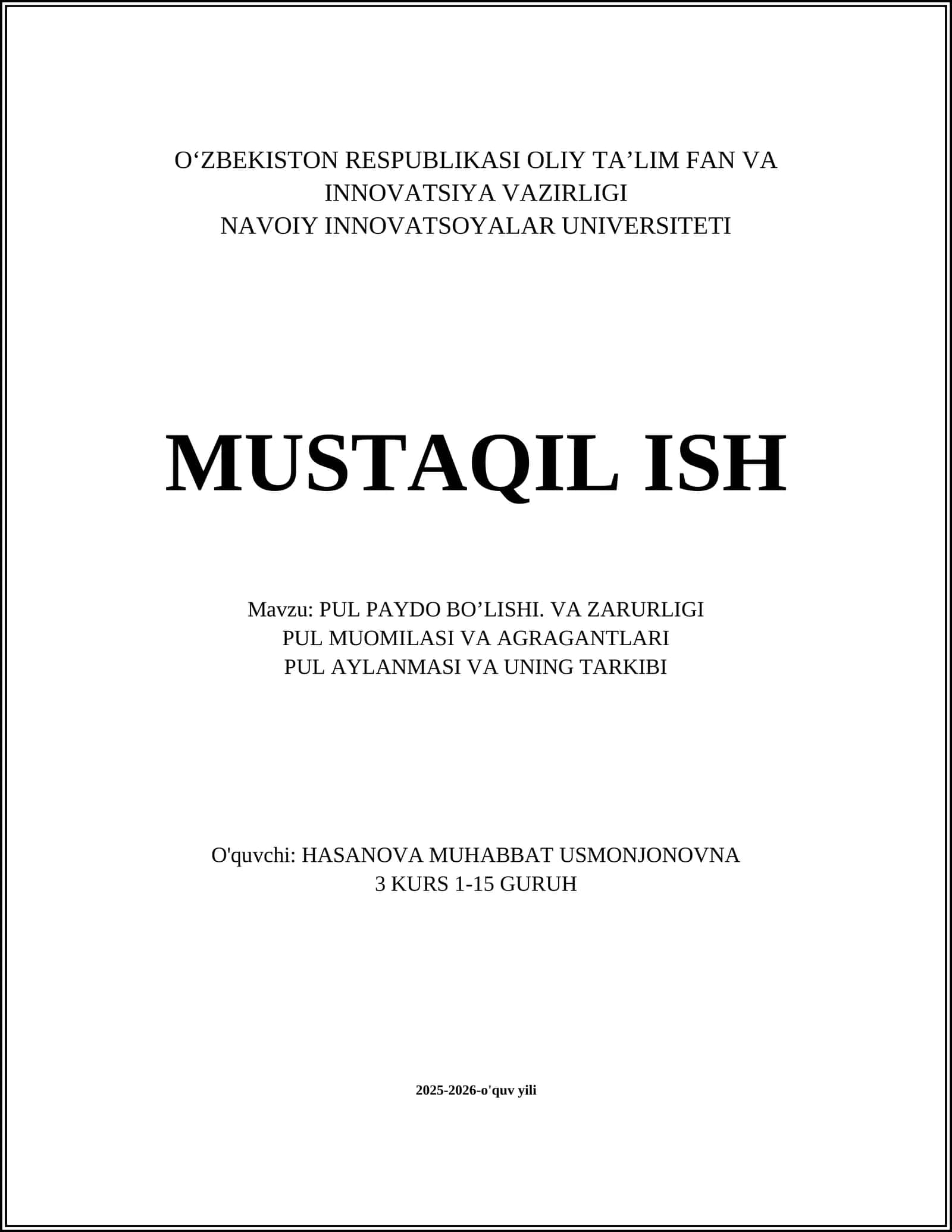 PUL PAYDO BO’LISHI. VA ZARURLIĞI 1
