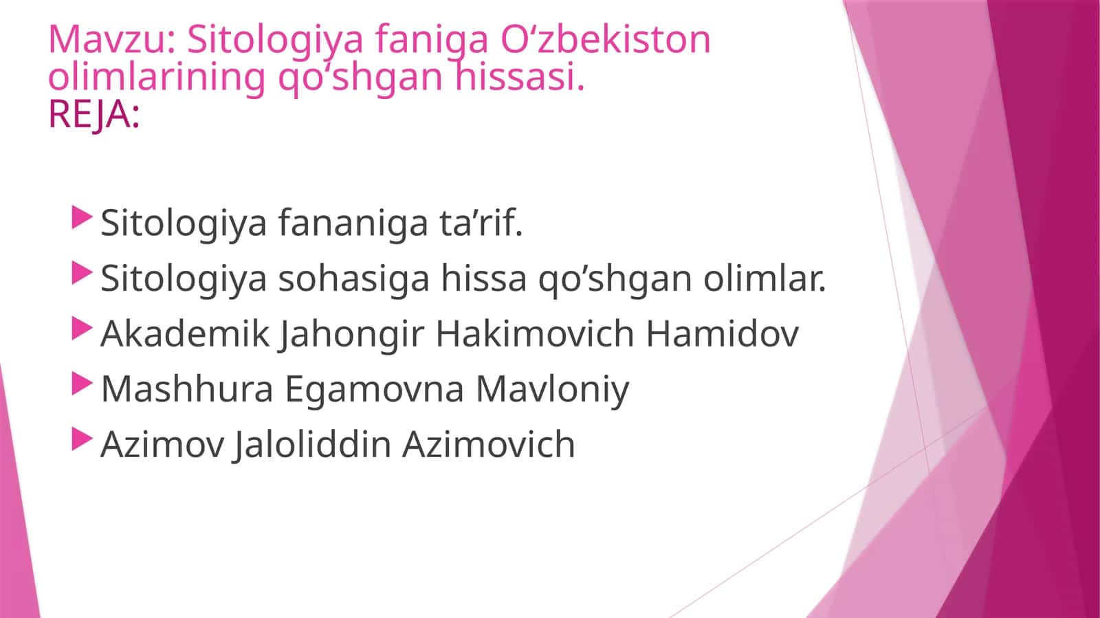 Sitologiya faniga Oʻzbekiston olimlarining qoʻshgan hissasi. 1