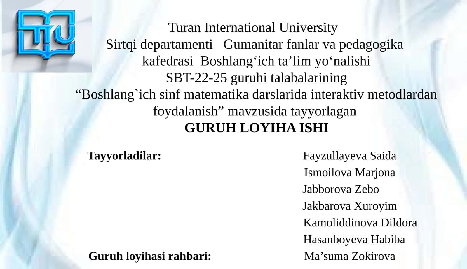 Boshlang'ich sinf matematik darslarida interaktiv metodlardan foydalanish 1