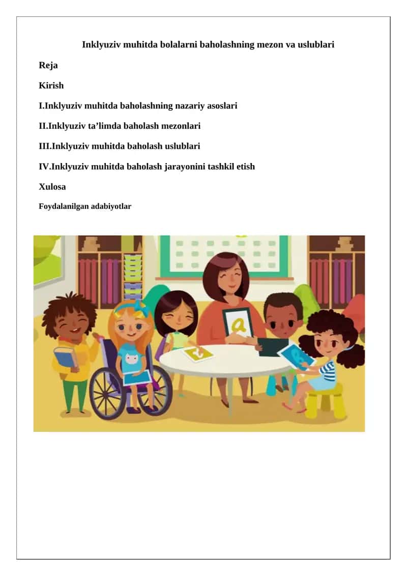 Inklyuziv muhitda bolalarni baholashning mezon va uslublari 1