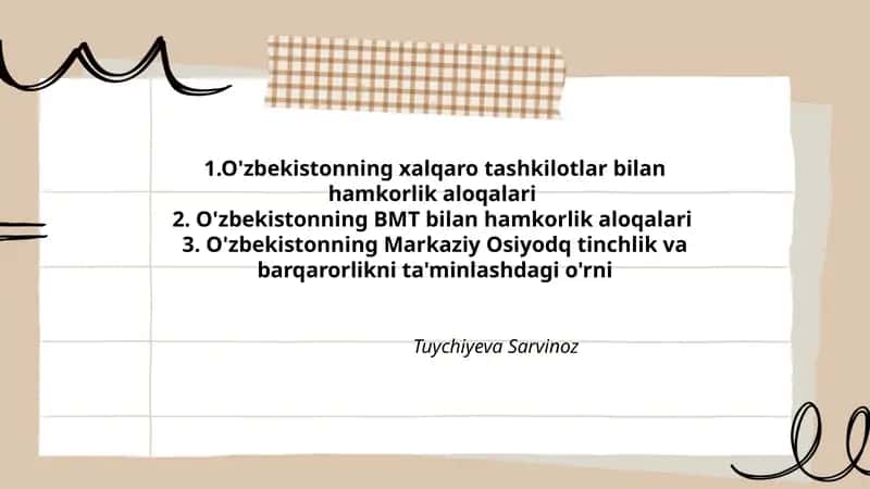 O'zbekistonning xalqaro tashkilotlar bilan hamkorlik aloqalari 1
