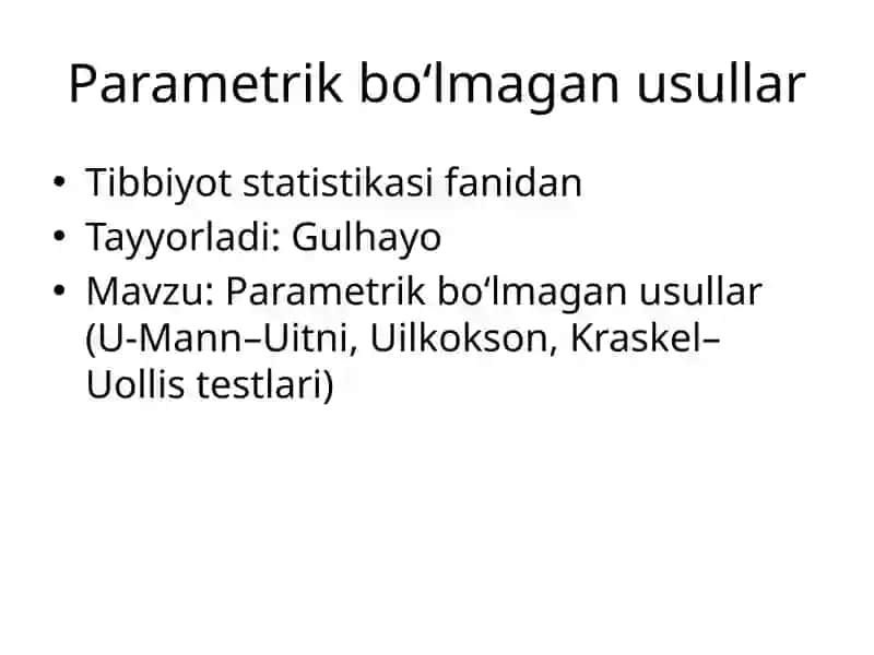 Parametrik bo‘lmagan usullar 1