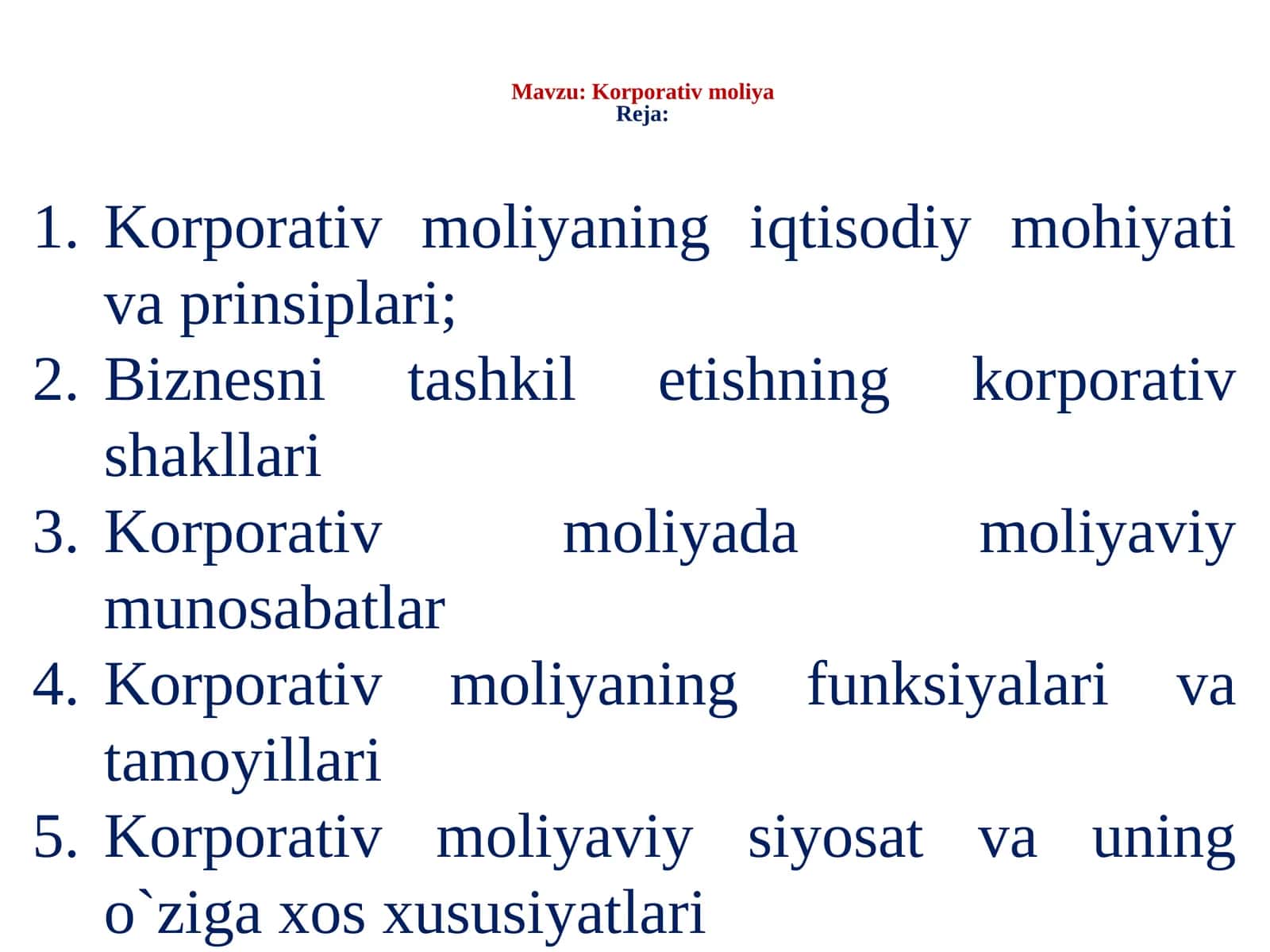 Korporativ moliya 1