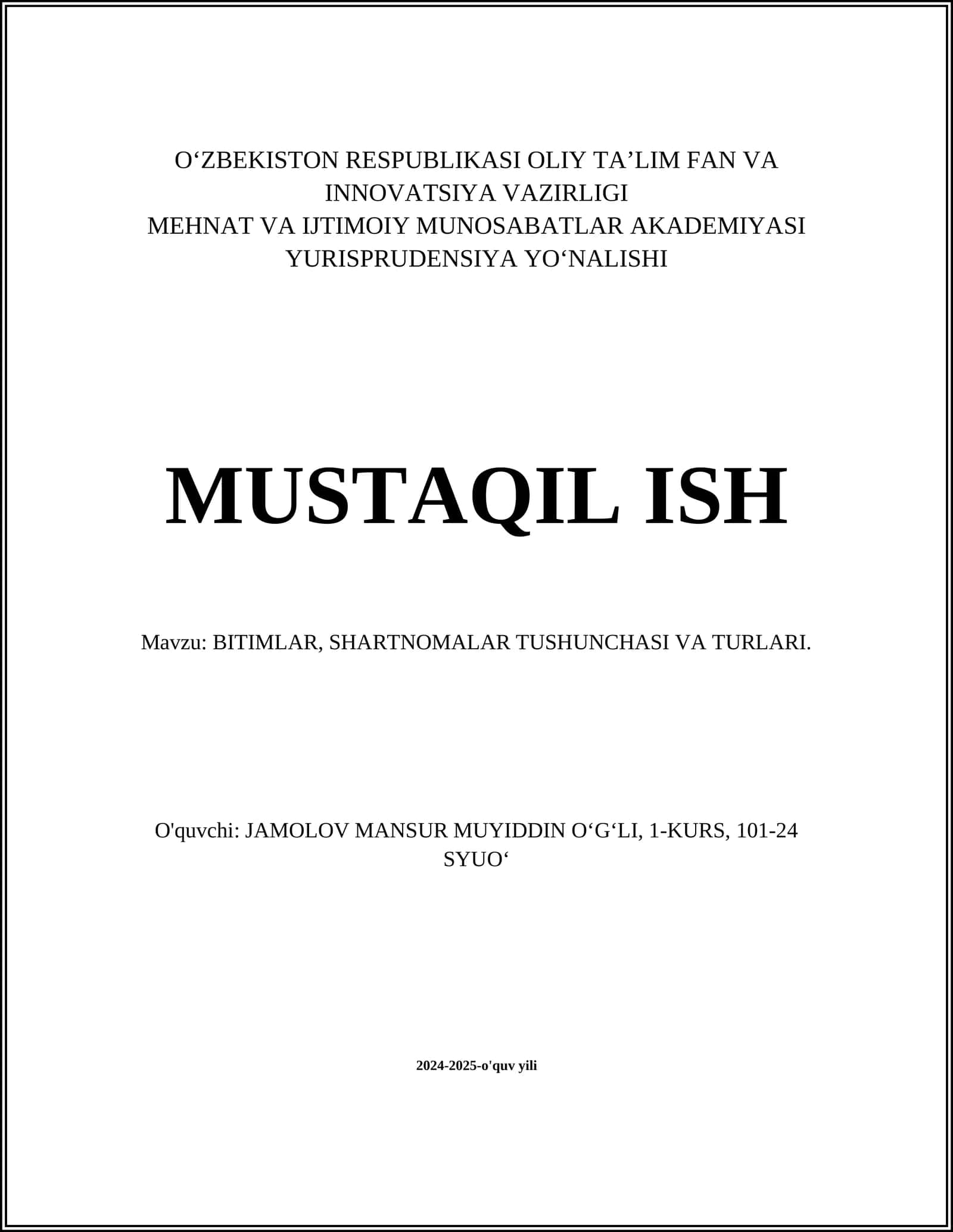 BITIMLAR, SHARTNOMALAR TUSHUNCHASI VA TURLARI 1