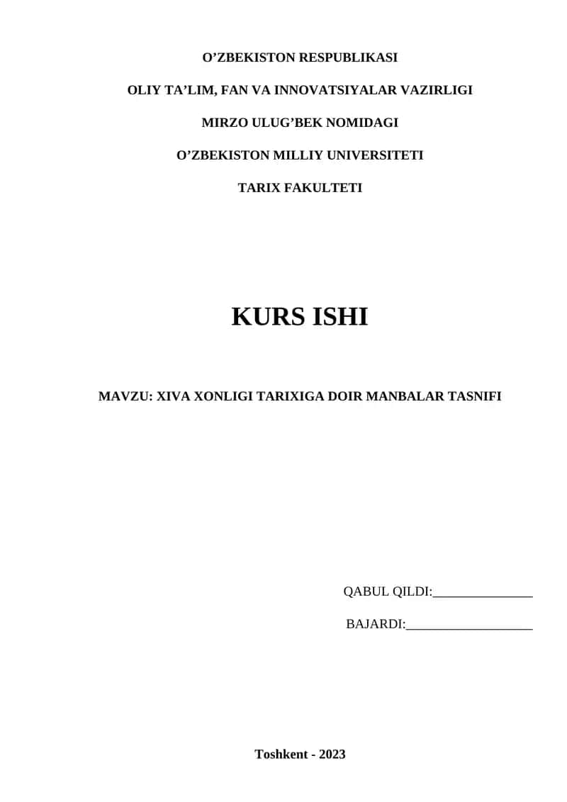 XIVA XONLIGI TARIXIGA DOIR MANBALAR TASNIFI 1