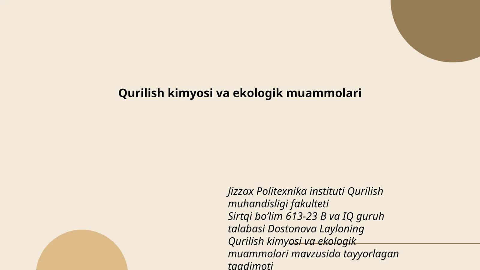 Qurilish kimyosi va ekologik muammolari 1