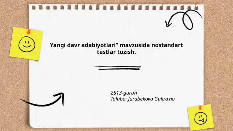 Yangi davr adabiyotlari uchun testlar 1