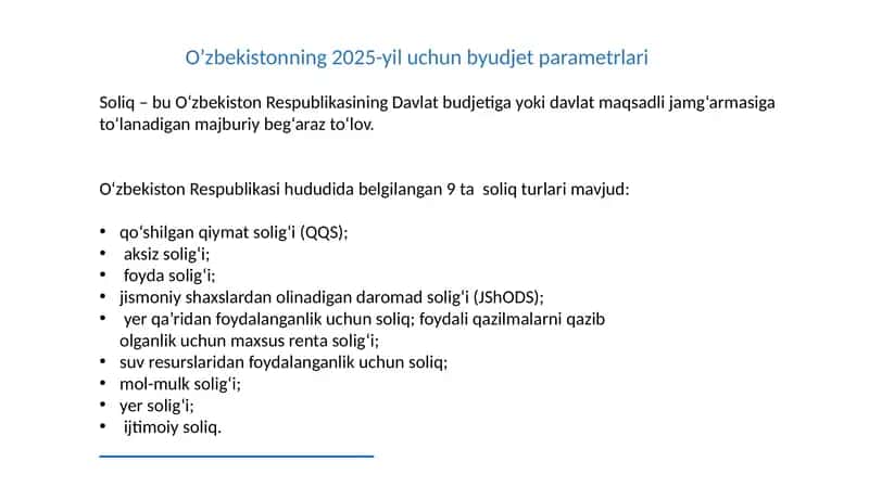 Oʻzbekistonda 2025-yil uchun davlat byudjeti parametrlari 1