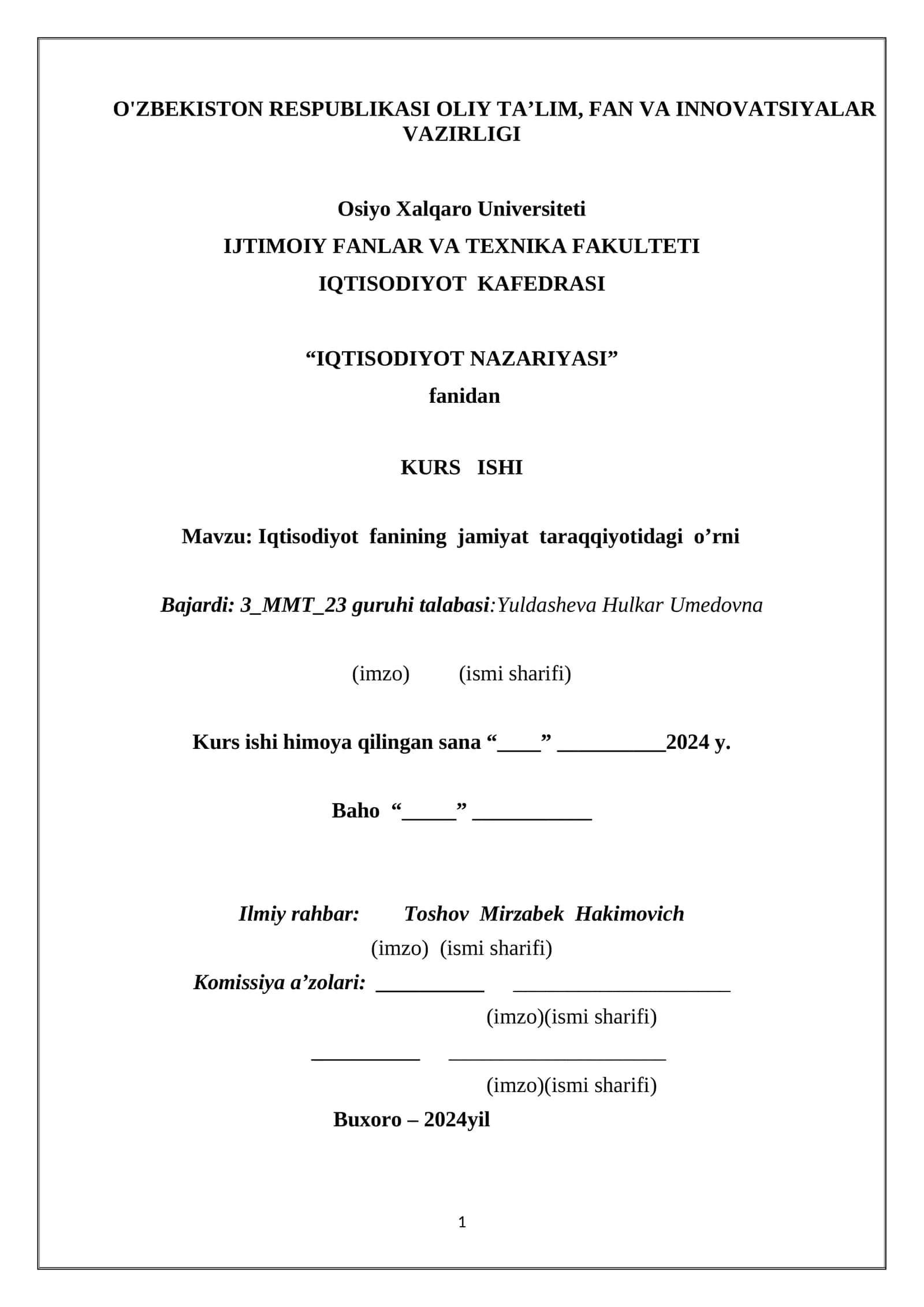 Iqtisodiyot fanining jamiyat taraqqiyotidagi o’rni 1
