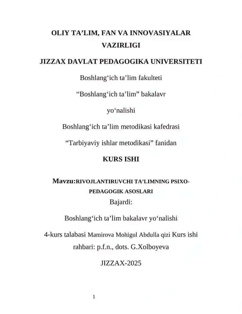 RIVOJLANTIRUVCHI TA’LIMNING PSIXO-PEDAGOGIK ASOSLARI 1