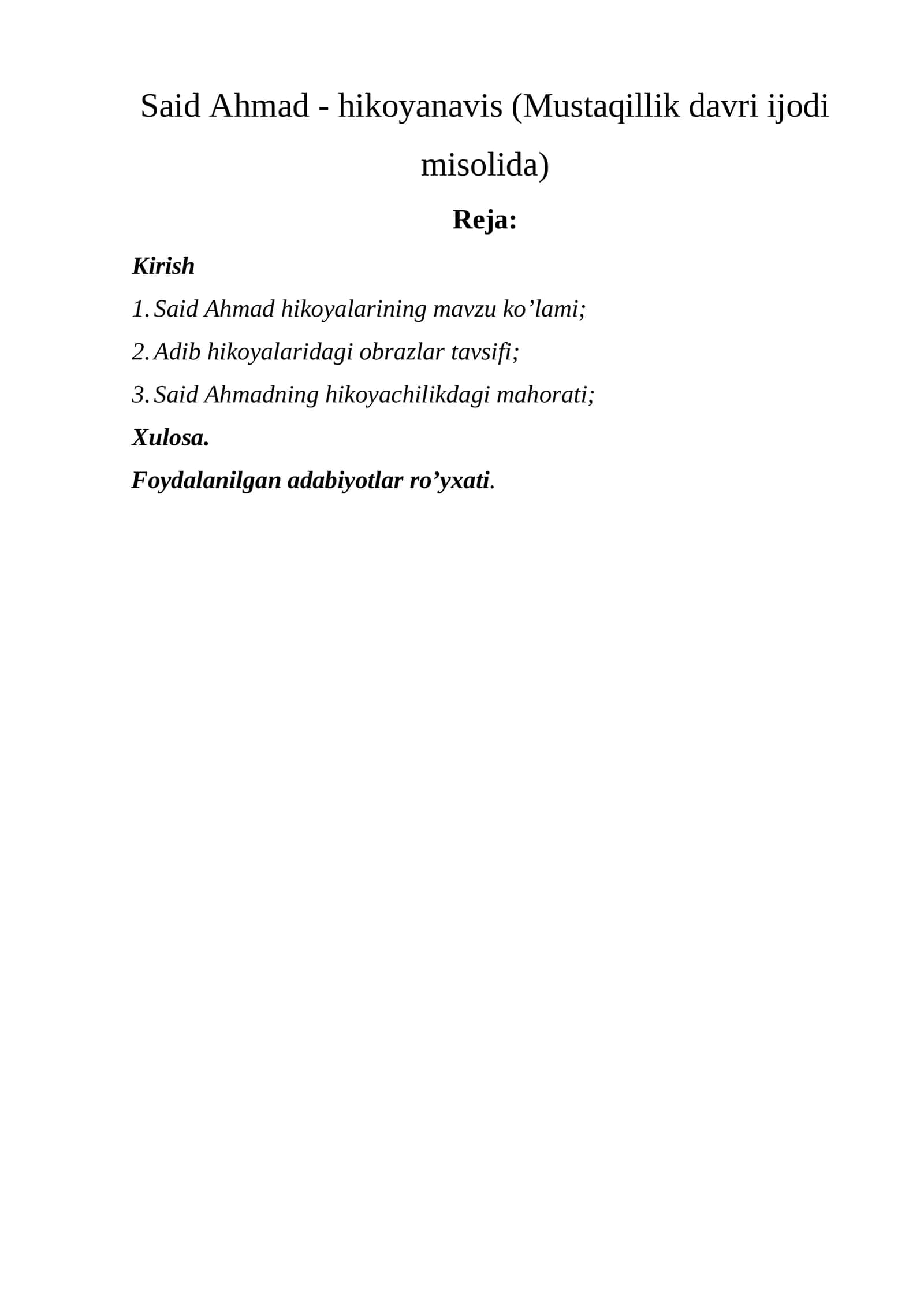 Said Ahmad - hikoyanavis (Mustaqillik davri ijodi misolida) 1