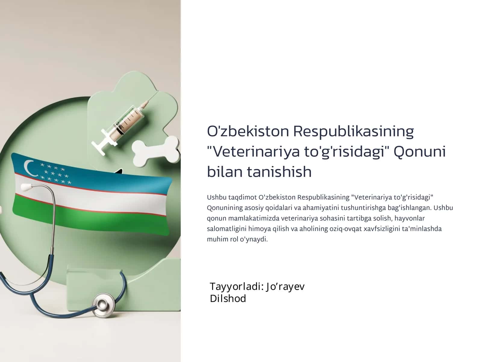 O'zbekiston Respublikasining "Veterinariya to'g'risidagi" Qonuni bilan tanishish 1