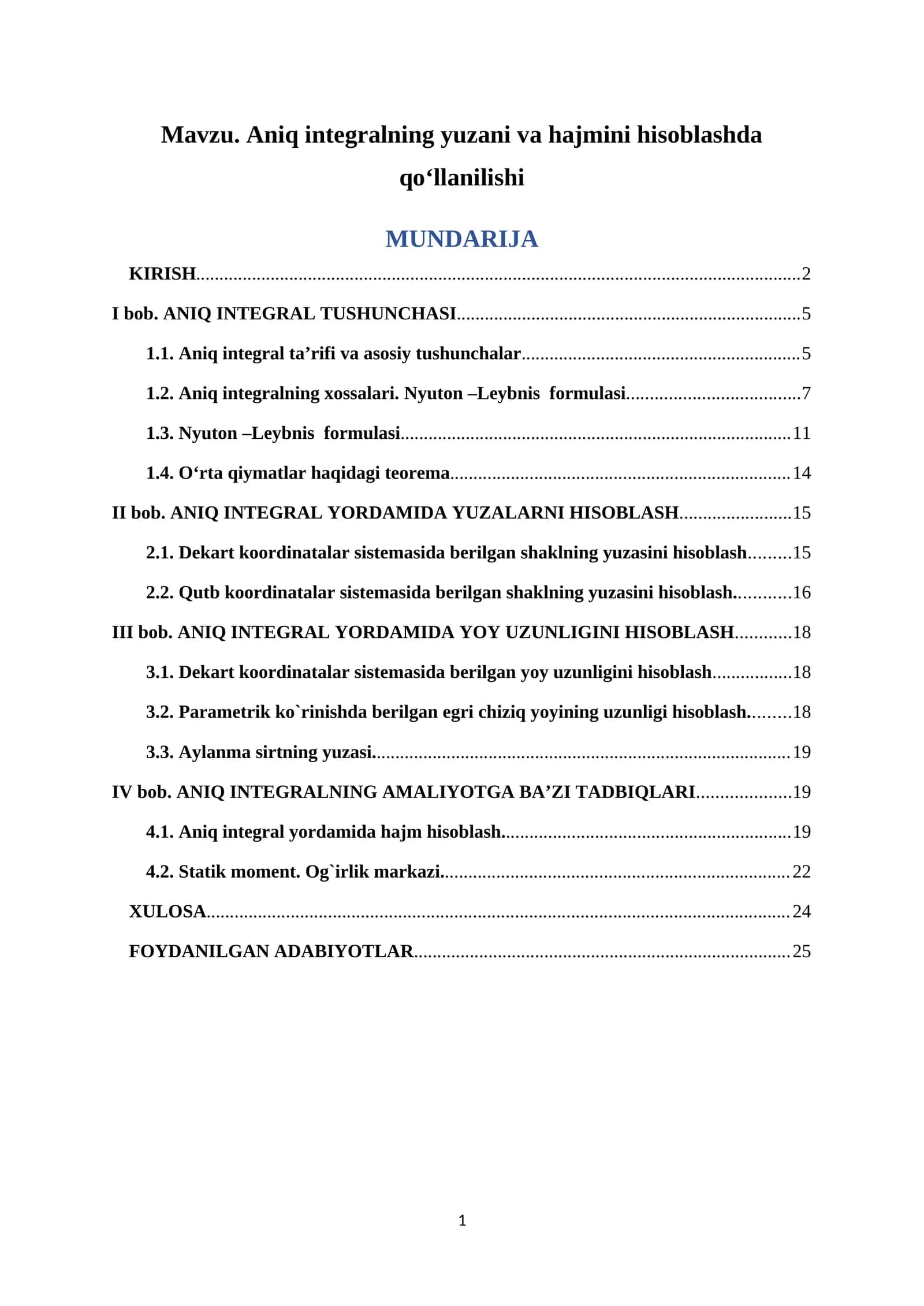 Aniq integralning yuzani va hajmini hisoblashda qoʻllanilishi 1