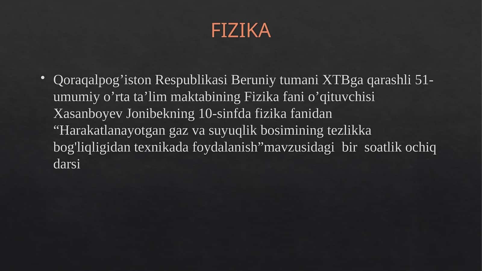 10-sinf Fizika Harakatlanayotgan gazlar va suyuqliklarda bosimning tezlikka bog'liqligidan texnikada foydalanish 1