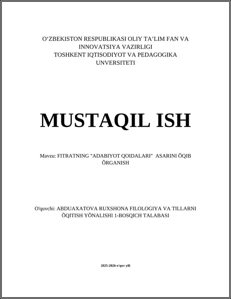FITRATNING "ADABIYOT QOIDALARI" ASARI 1