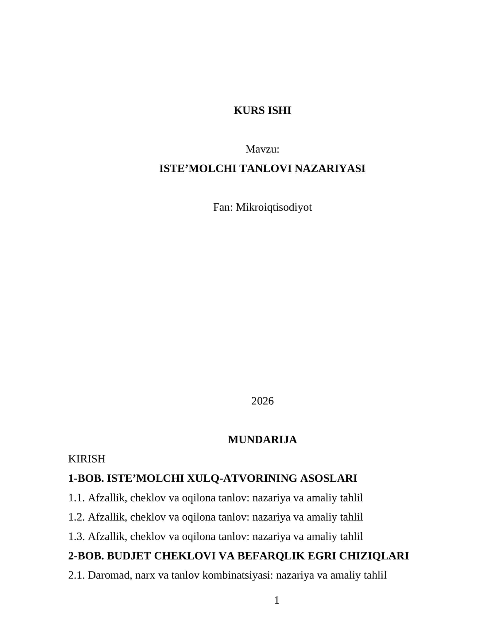 Iste’molchi Tanlovi Nazariyasi 1