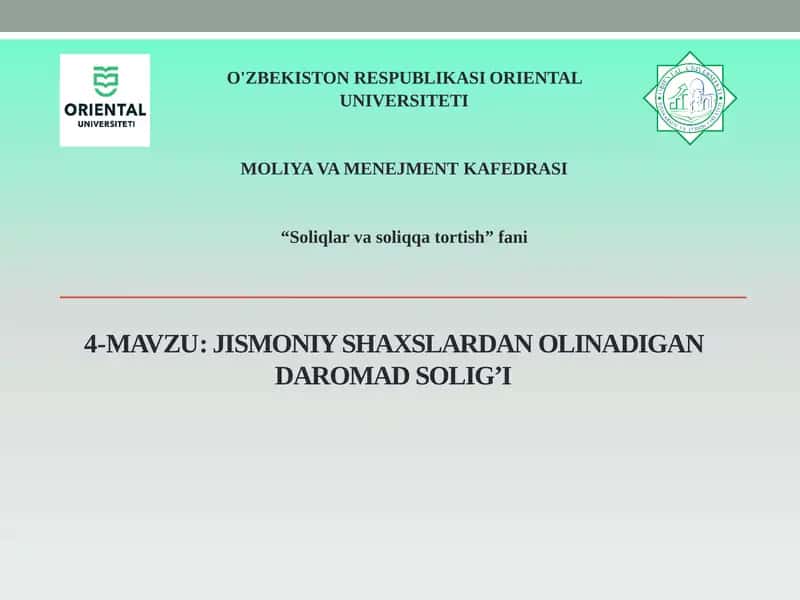 Jismoniyshaxslardanolinadigandaromadsolig’i 1