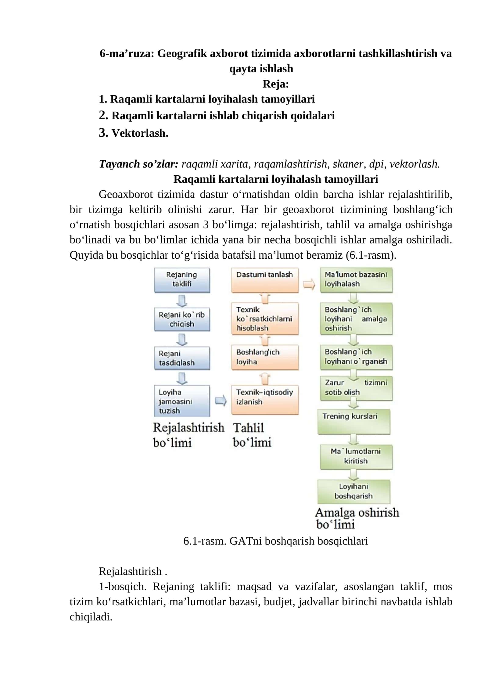 6-ma’ruza: Geografik axborot tizimida axborotlarni tashkillashtirish va qayta ishlash 1