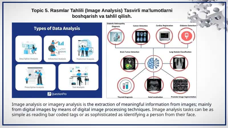 Rasmlar Tahlili (Image Analysis) Tasvirli ma'lumotlarni boshqarish va tahlil qilish. 1