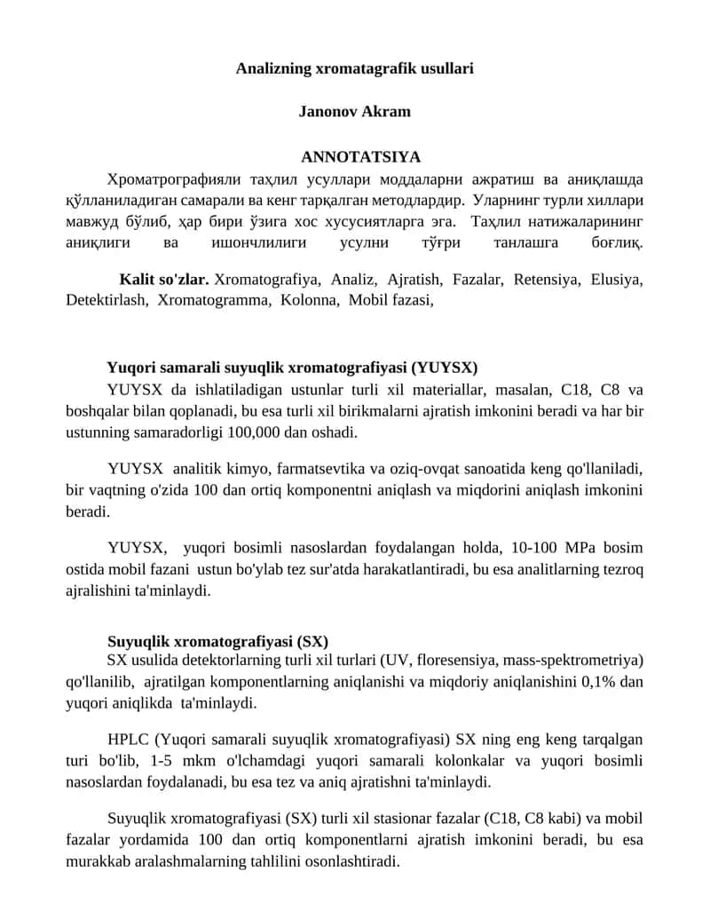Analizning xromatagrafik usullari 1