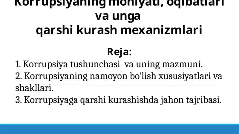 Korrupsiyaning mohiyati, oqibatlari va unga qarshi kurash mexanizmlari 1