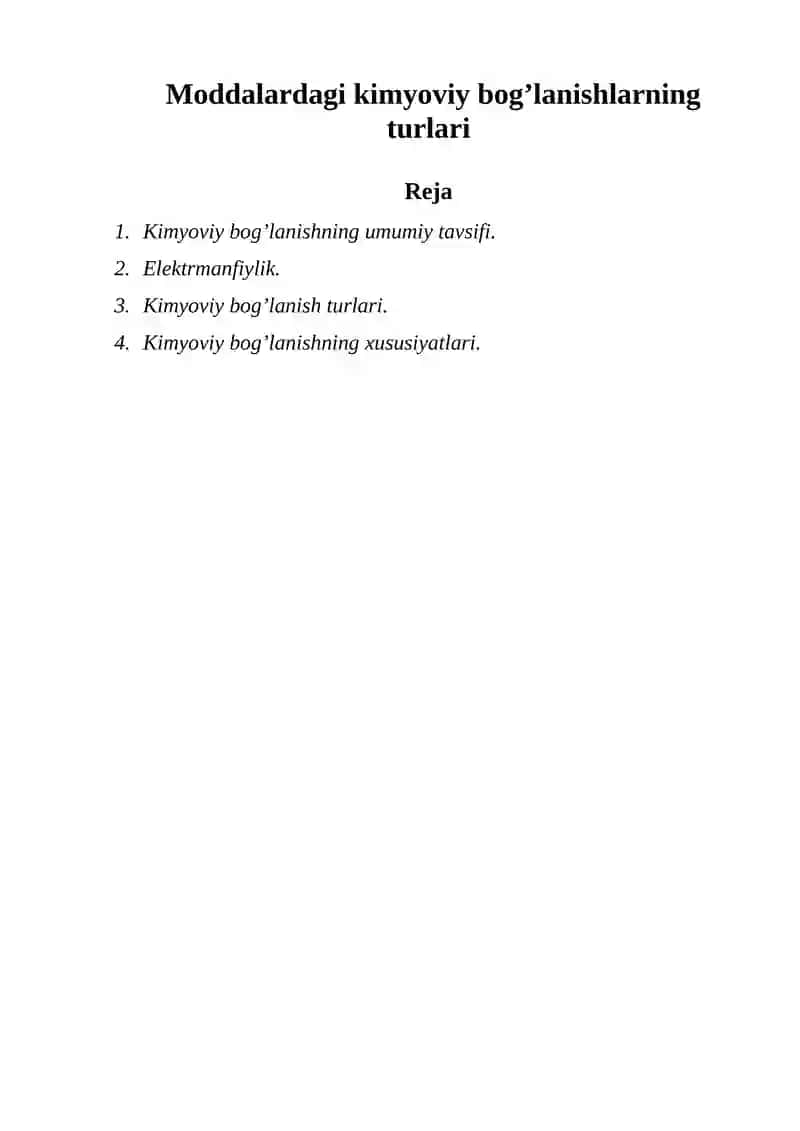 Kimyoviy bog’lanishlarning turlari 1