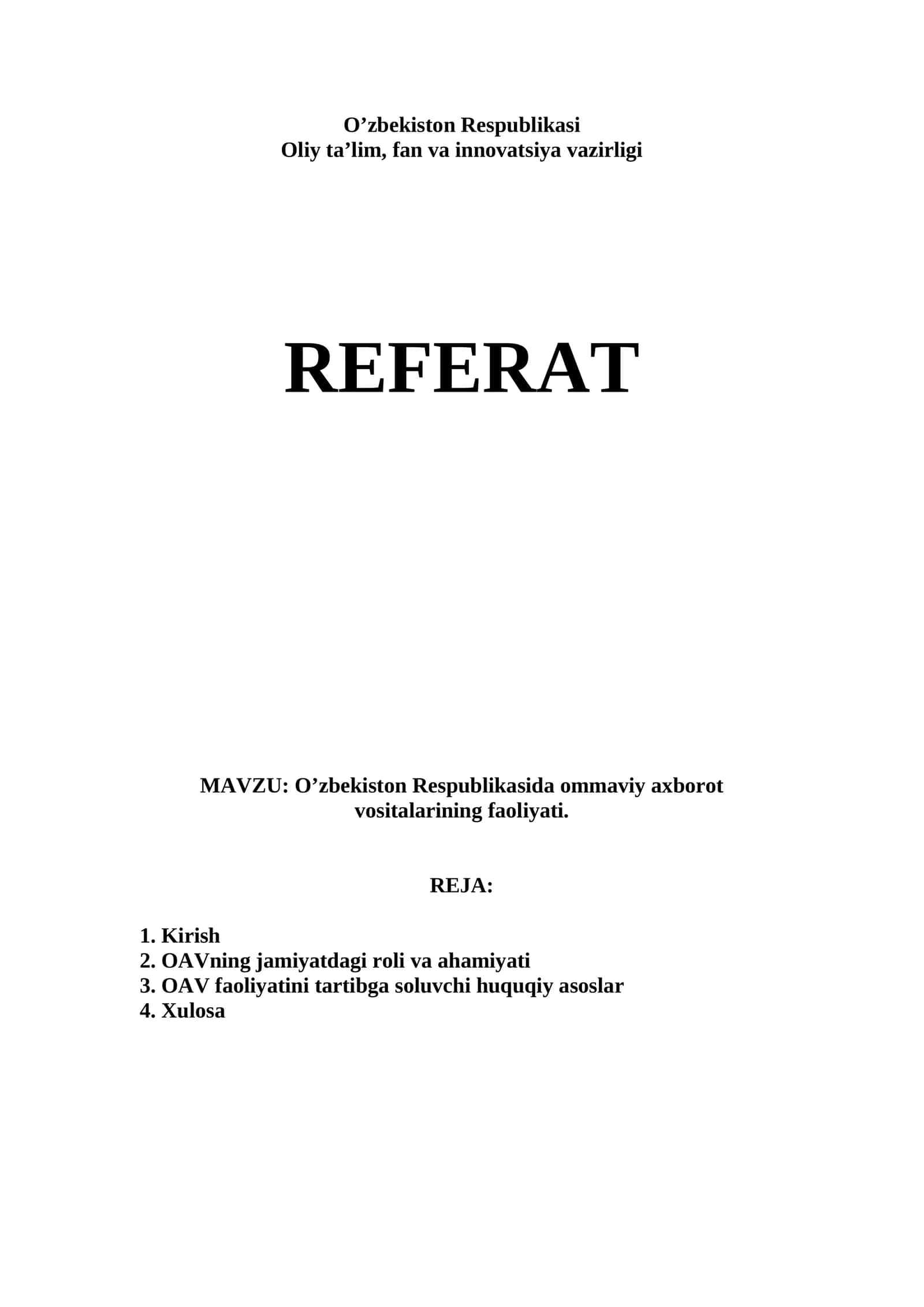 Ommaviy axborot vositalarining faoliyati 1