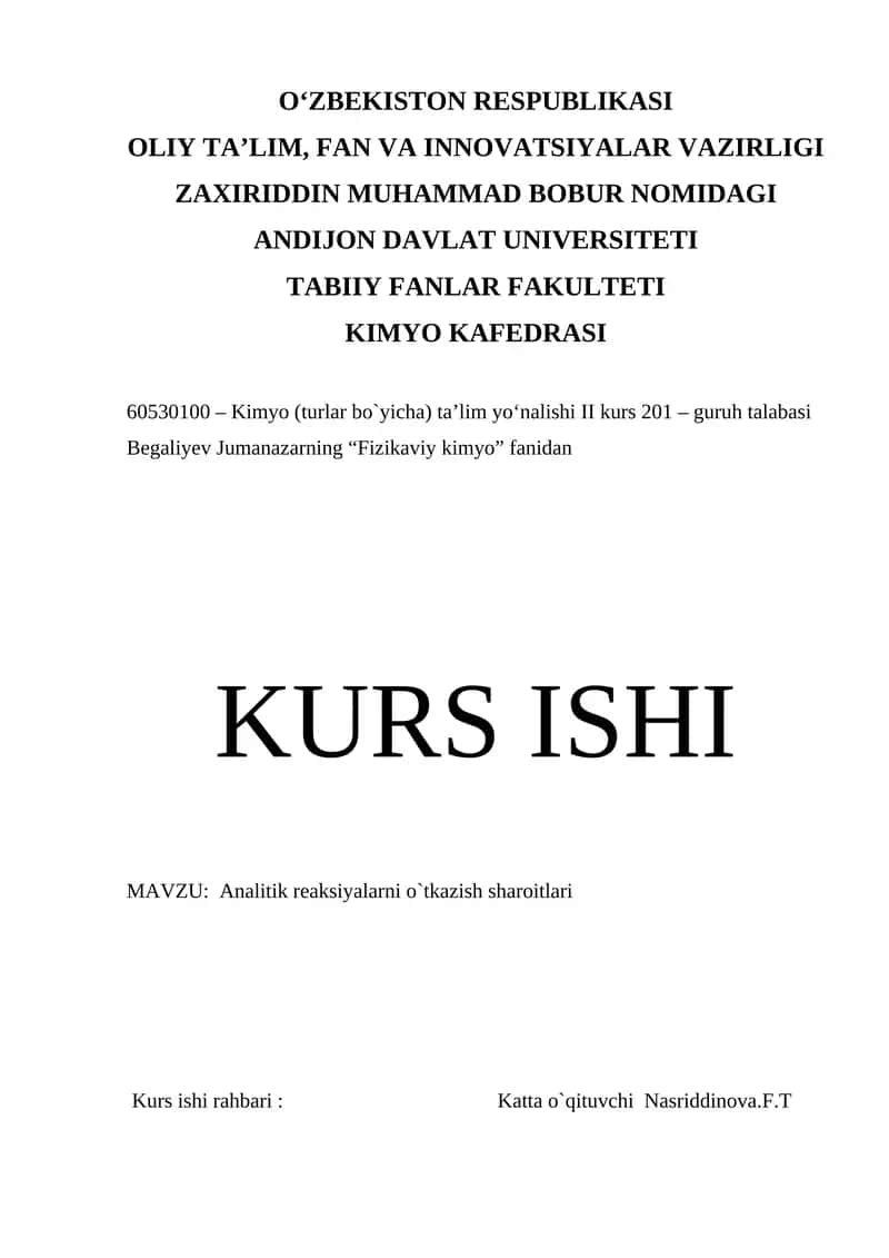 Analitik reaksiyalarni o`tkazish sharoitlari 1