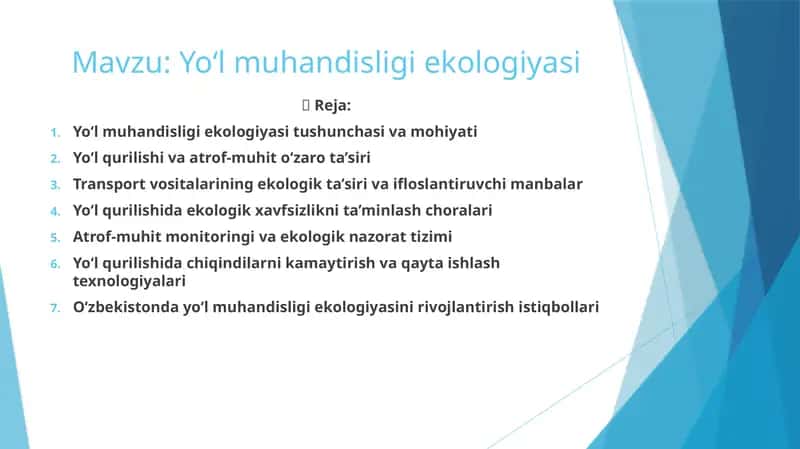 Yoʻl muhandisligi ekologiyasi 1
