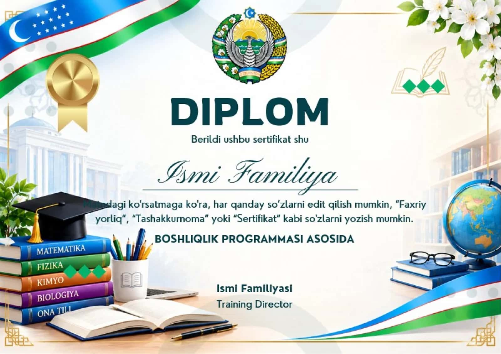 Shablon diplom, sertifikat, faxriy yorliq, tashakkurnoma yoki maqtov yorlig'i 1
