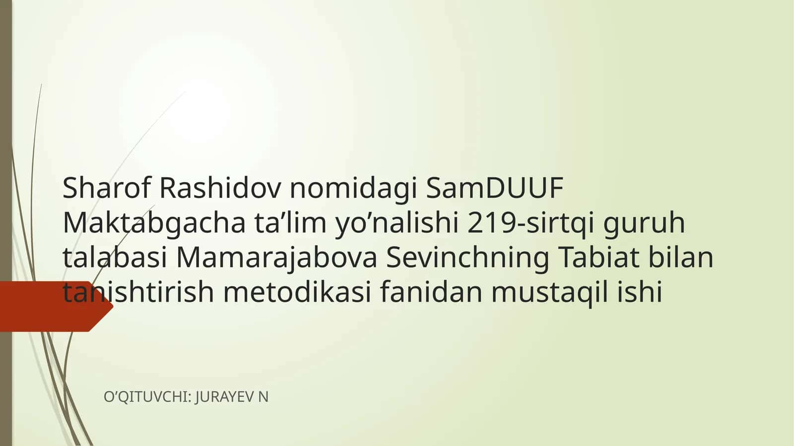 KECHKI SAYRNI REJALASHTIRISH PLAN KONSPEKTINI TUZISH 1