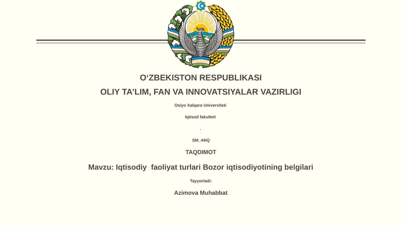 Iqtisodiy faoliyat turlari Bozor iqtisodiyotining belgilari 1