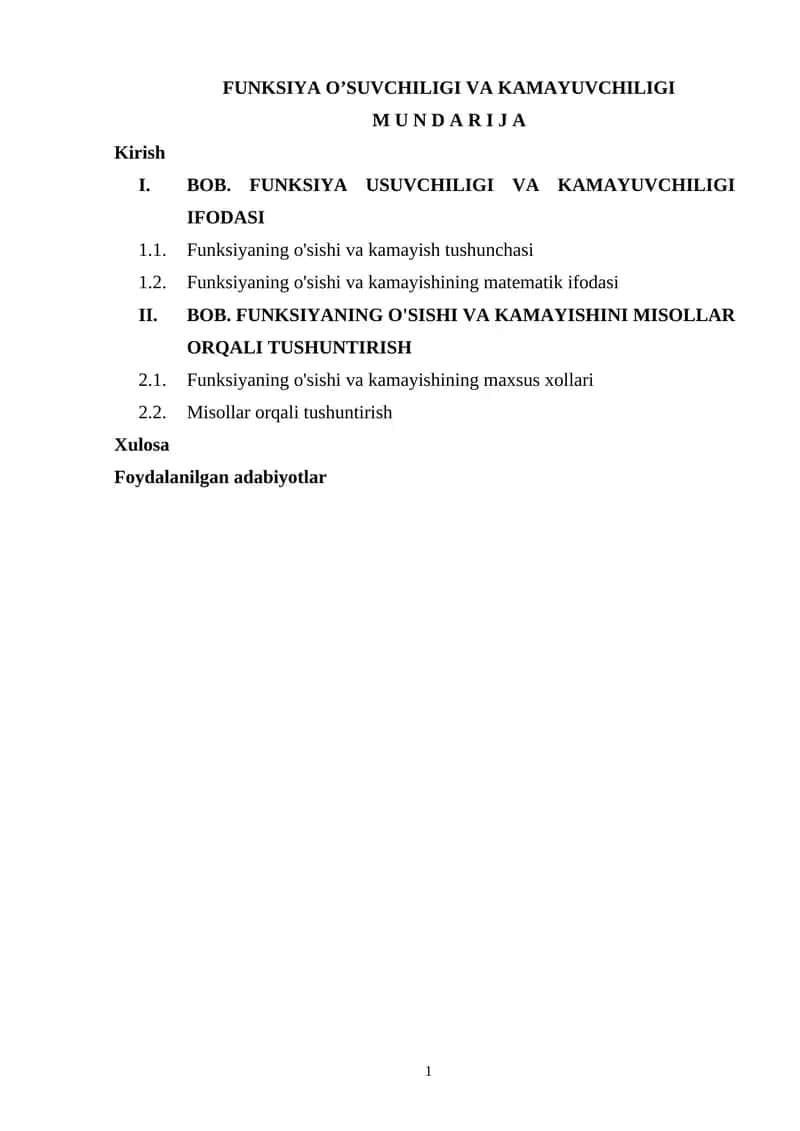 FUNKSIYA O’SUVCHILIGI VA KAMAYUVCHILIGI 1