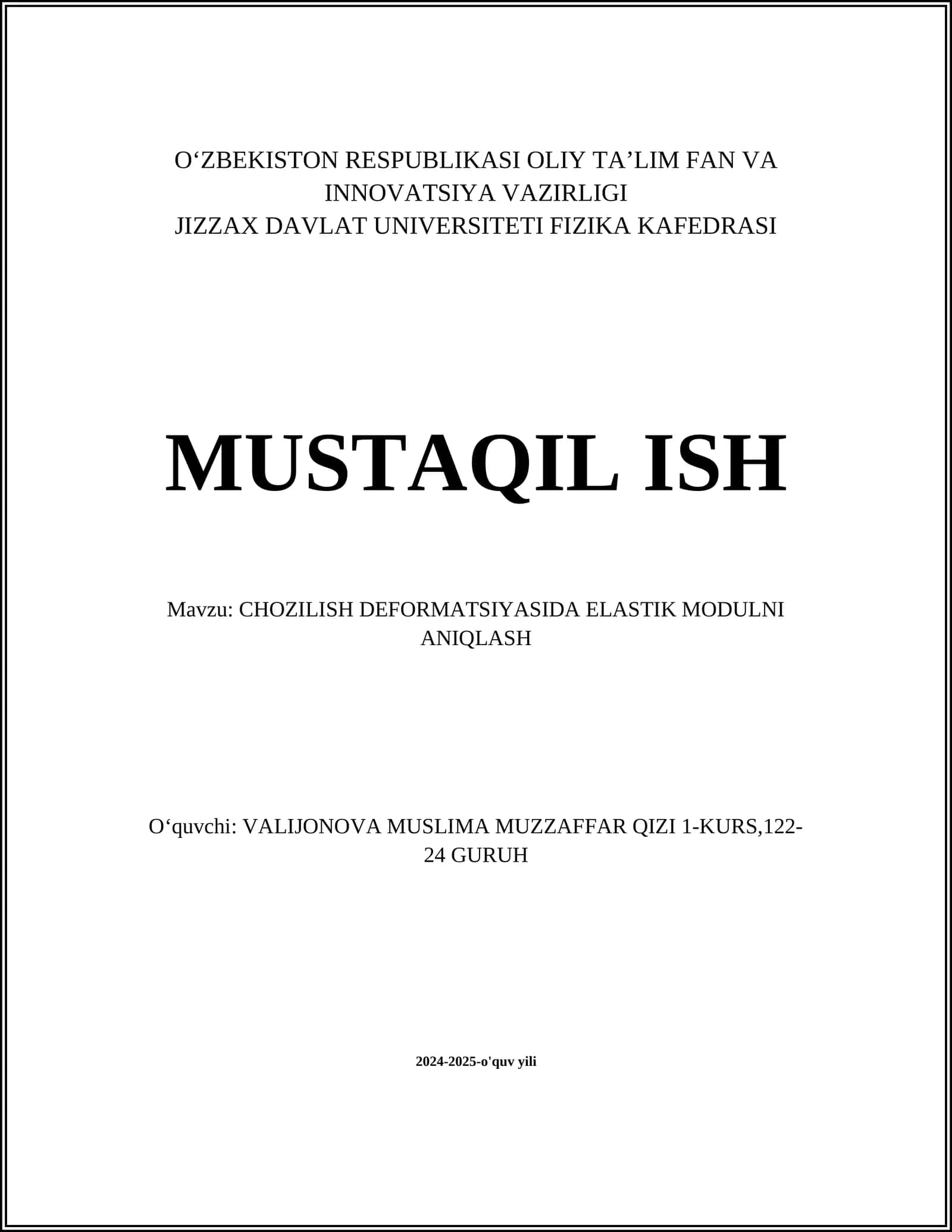 CHOZILISH DEFORMATSIYASIDA ELASTIK MODULNI ANIQLASH 1