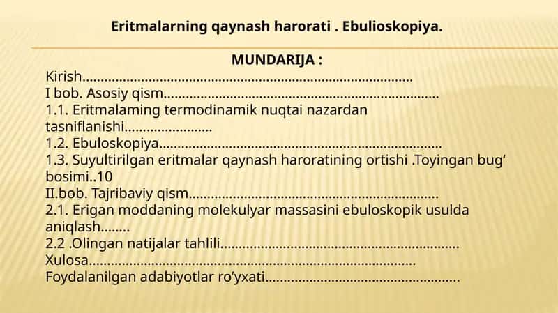 Eritmalarning qaynash harorati . Ebulioskopiya 1