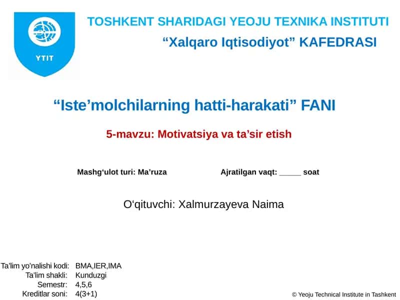 “XalqaroIqtisodiyot” KAFEDRASI 1