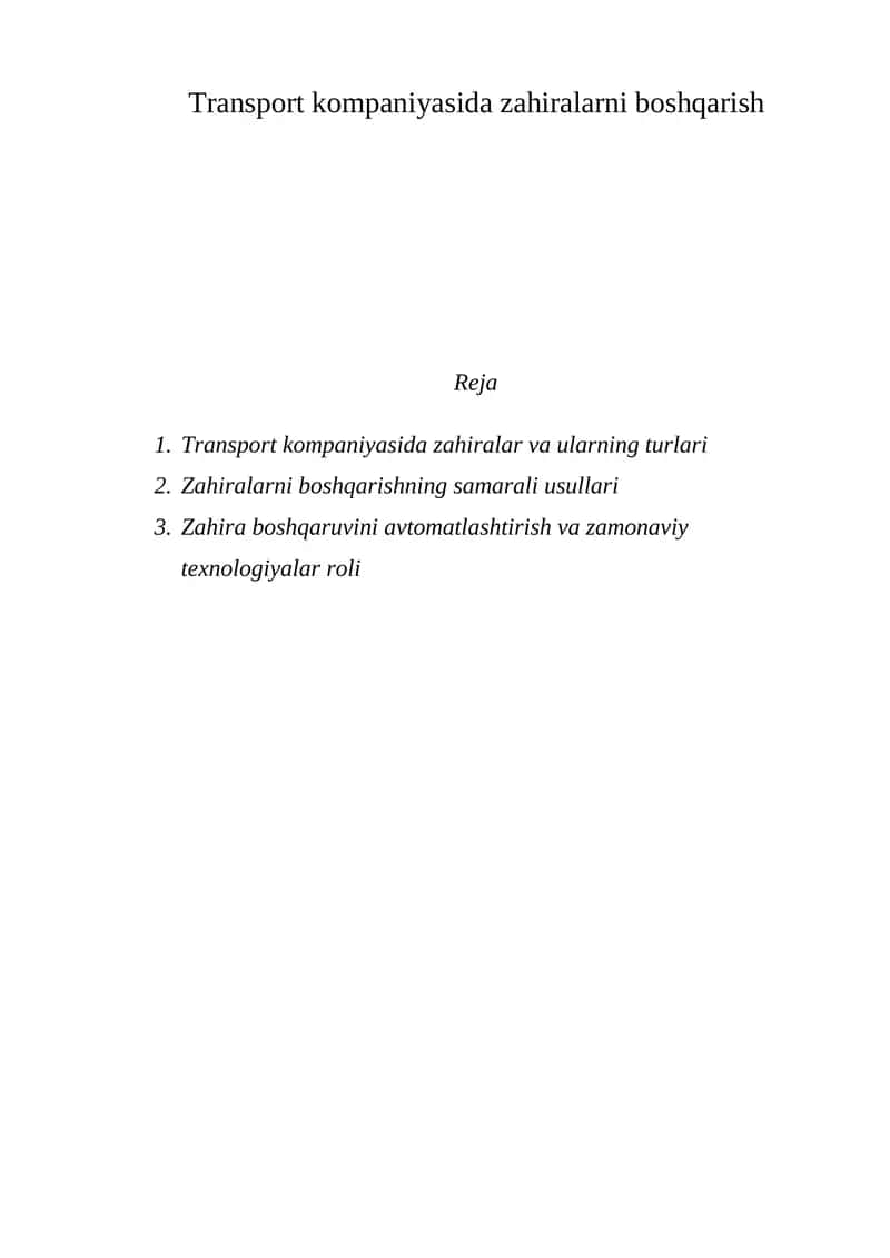 Transport kompaniyasida zahiralarni boshqarish 1
