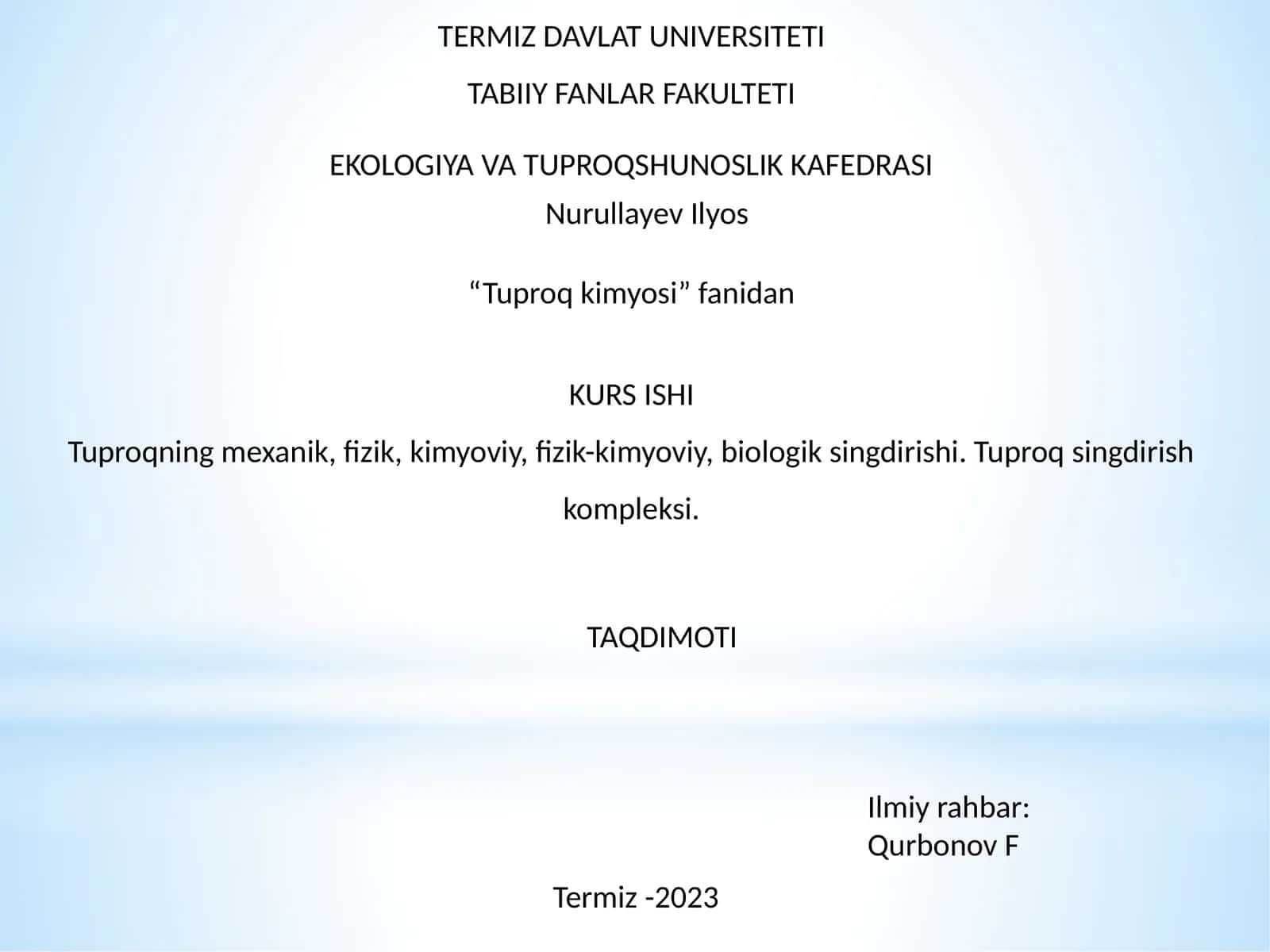Tuproq kimyosi kurs ishi 1