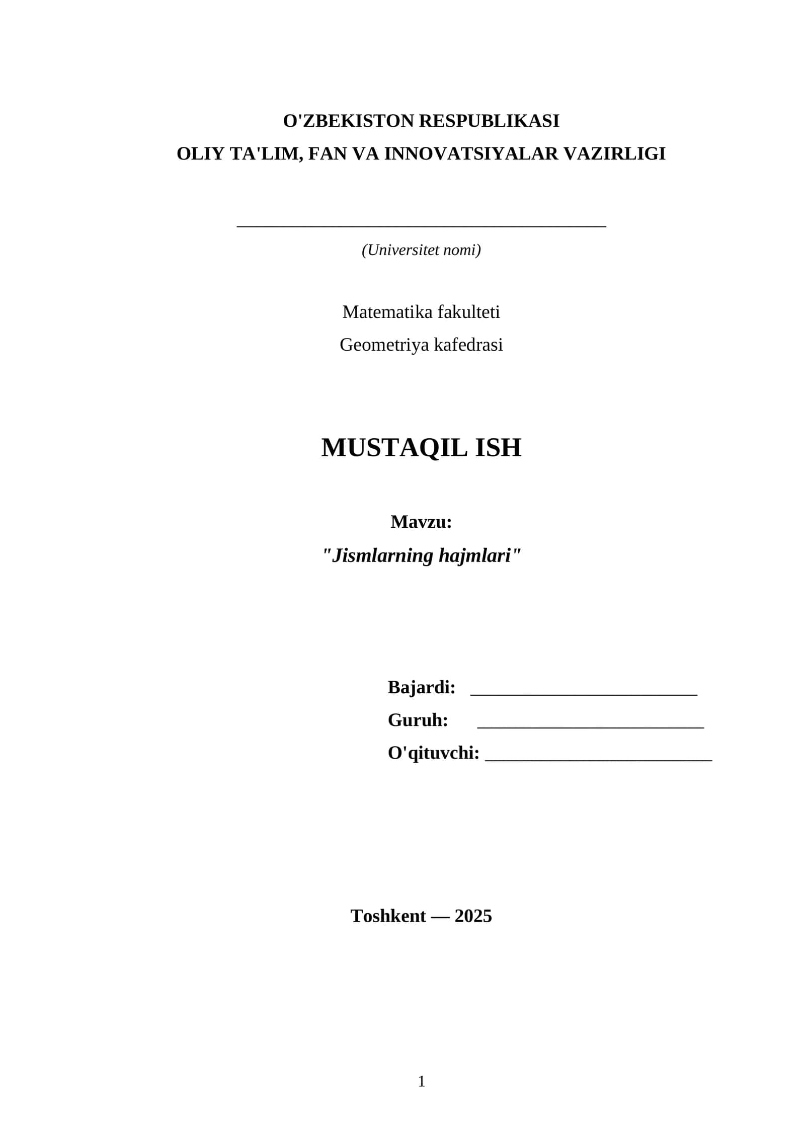 Jismlarning hajmlari 1
