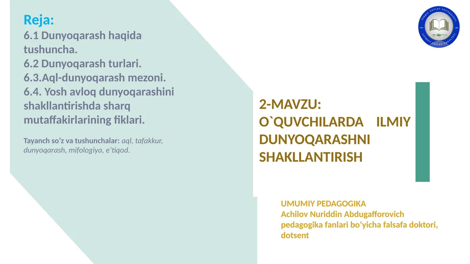 O`QUVCHILARDA ILMIY DUNYOQARASHNI SHAKLLANTIRISH 1