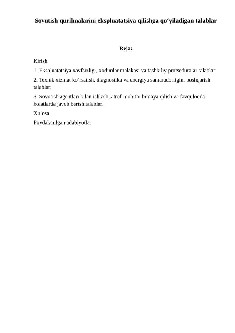Sovutish qurilmalari ekspluatatsiyasi 1