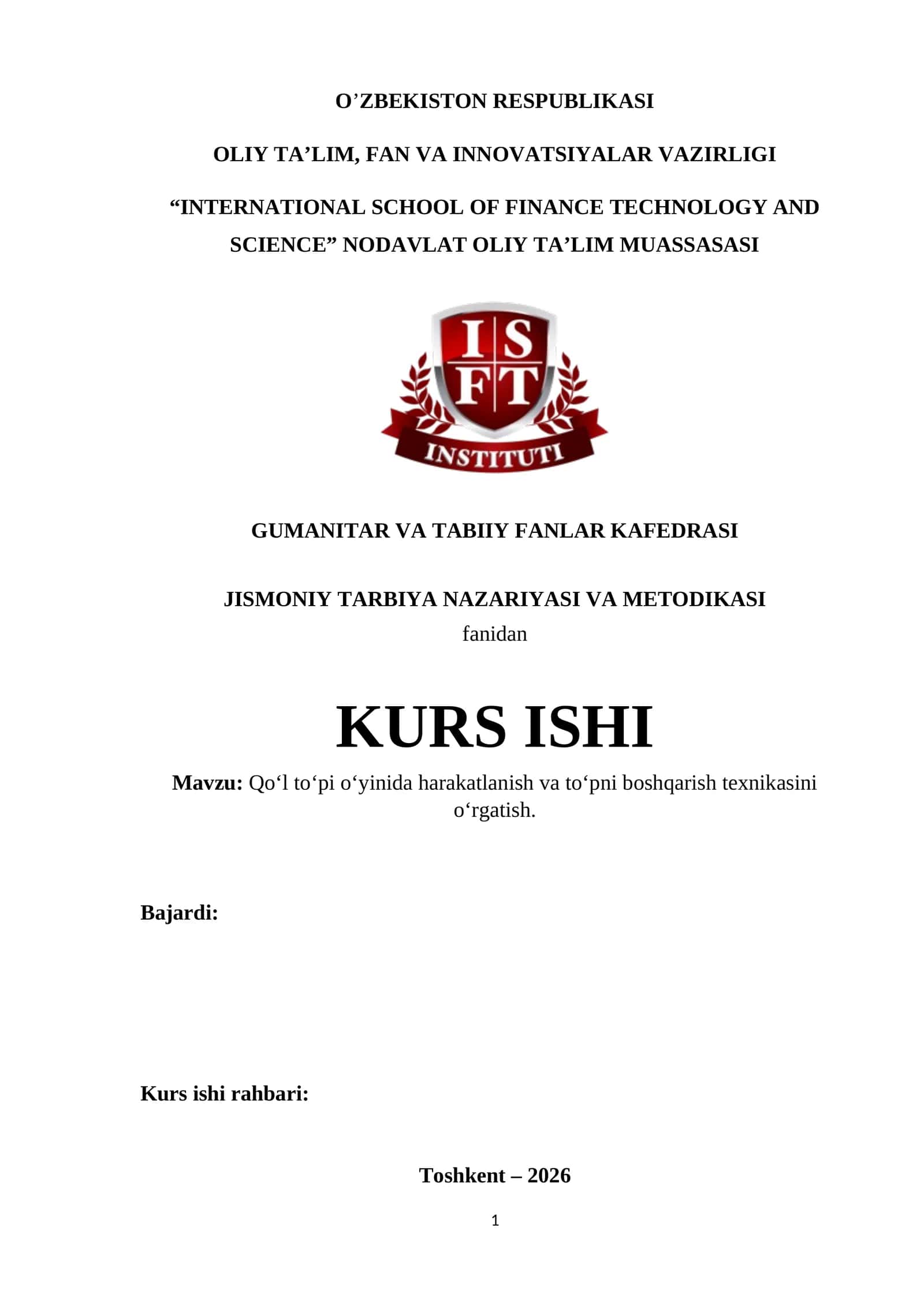 Qo‘l to‘pi o‘yinida harakatlanish va to‘pni boshqarish texnikasini o‘rgatish. 1