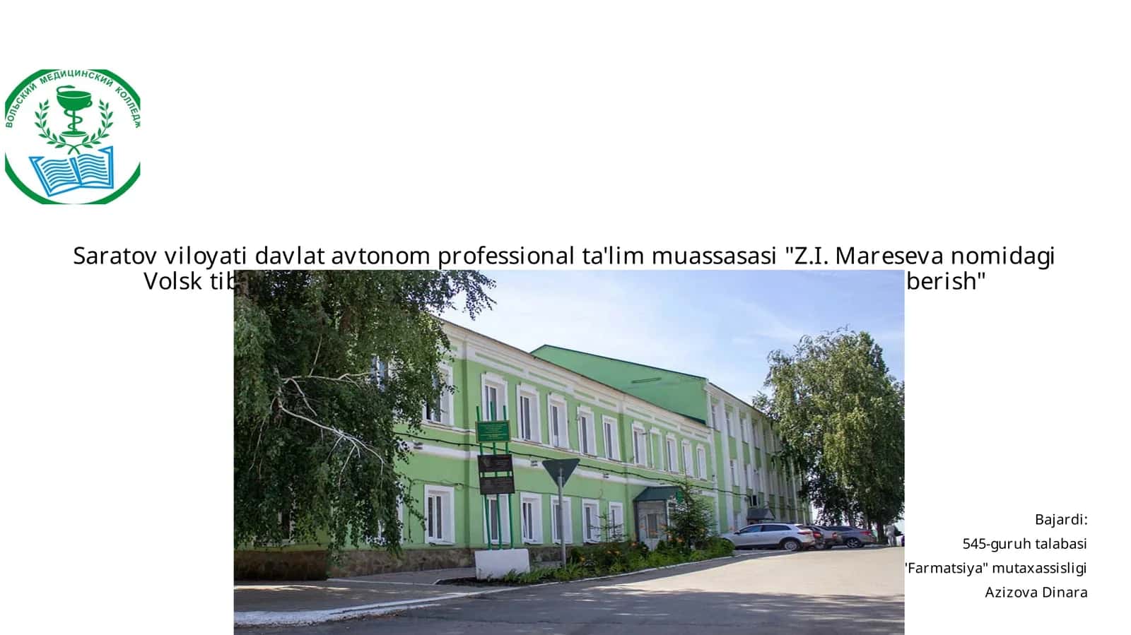 Farmatsiya yo'nalishi bo'yicha talabalar ilmiy ishi 1
