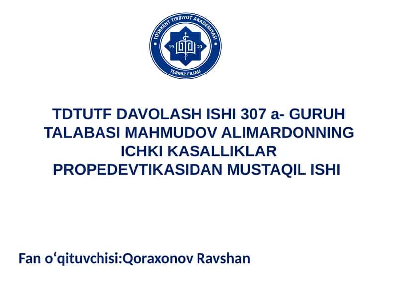 Amaliy ko‘nikmalarni topshirish: O‘pka auskultatsiyasi 1