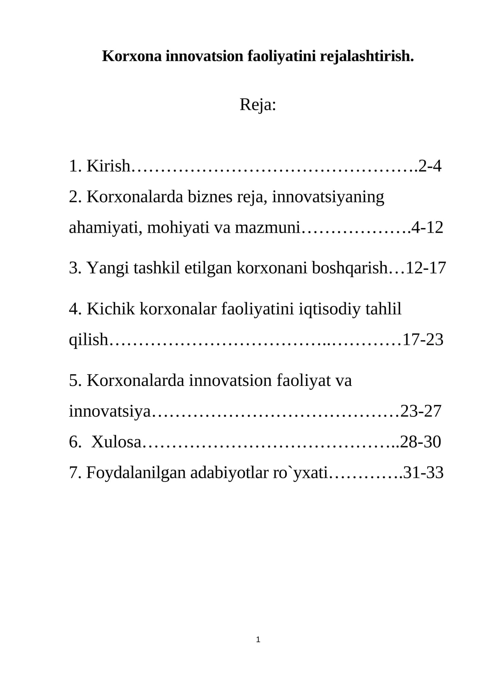 Korxona innovatsion faoliyatini rejalashtirish 1
