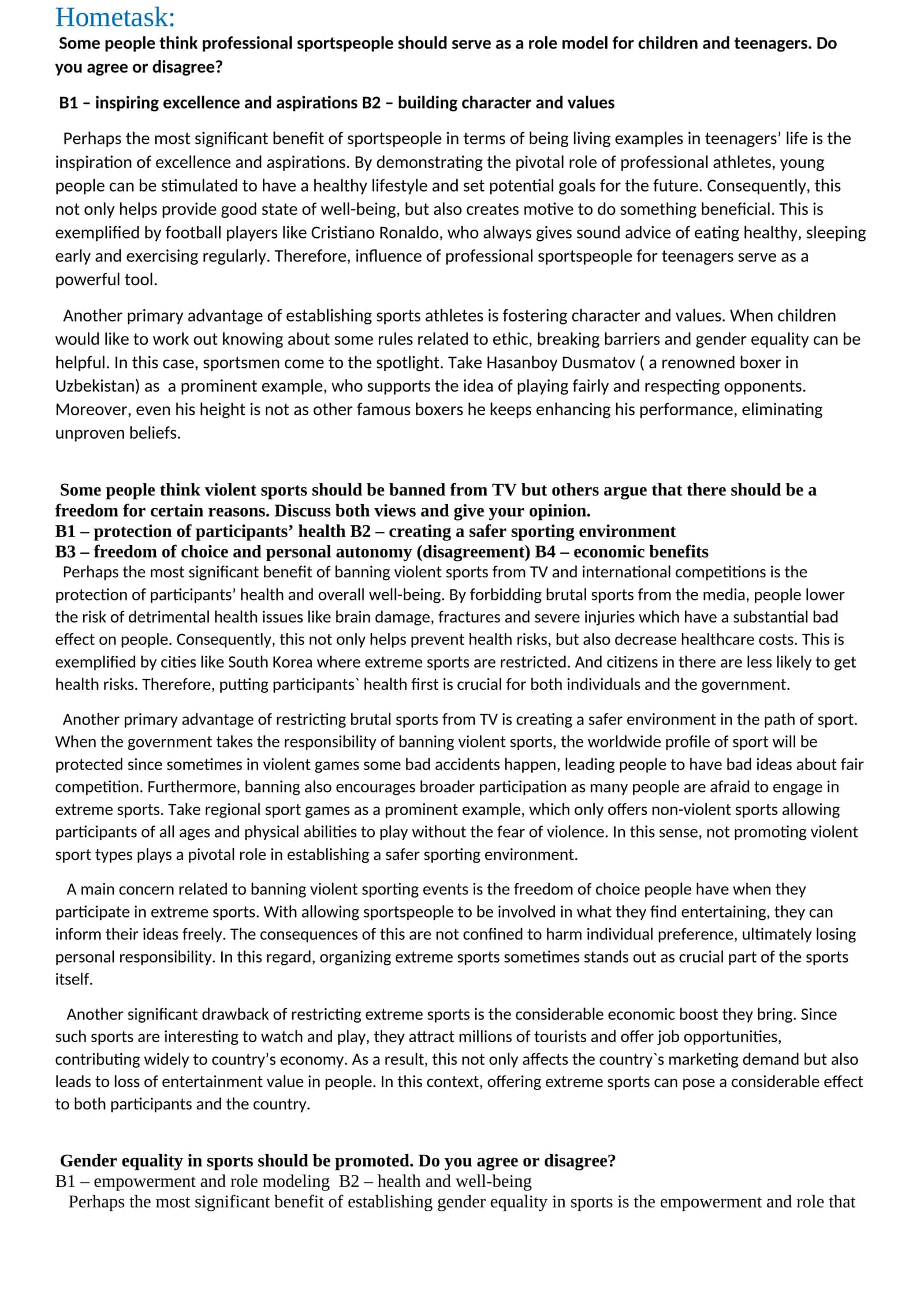 Role of Professional Sportspeople as Role Models for Children and Teenagers 1