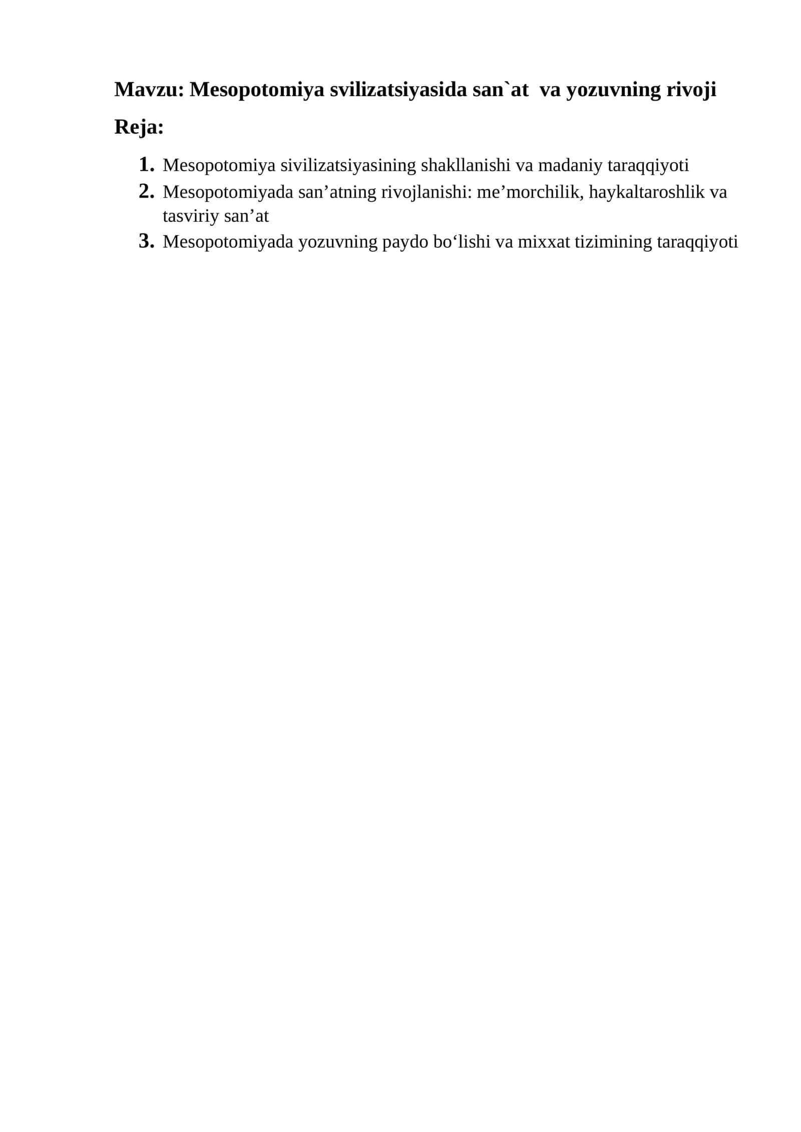 Mesopotomiya svilizatsiyasida san`at va yozuvning rivoji 1