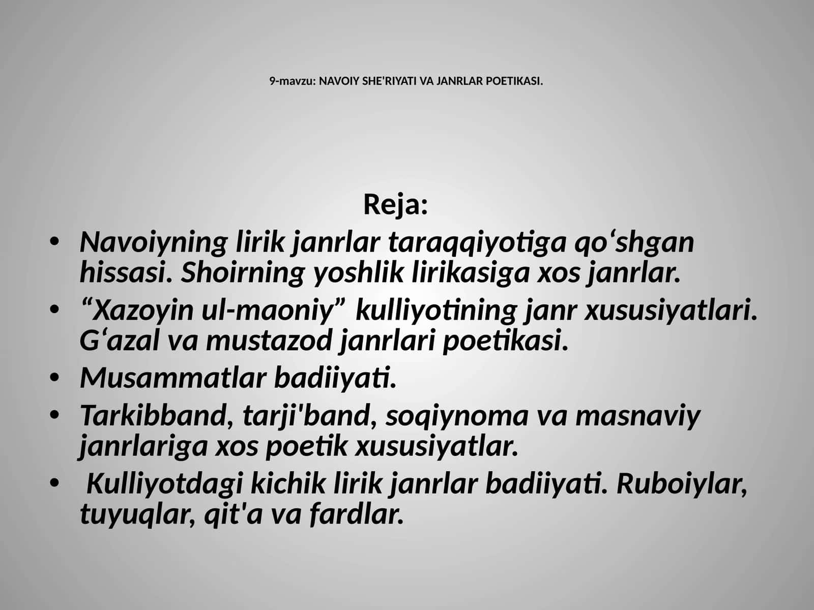 NAVOIY SHE'RIYATI VA JANRLAR POETIKASI 1